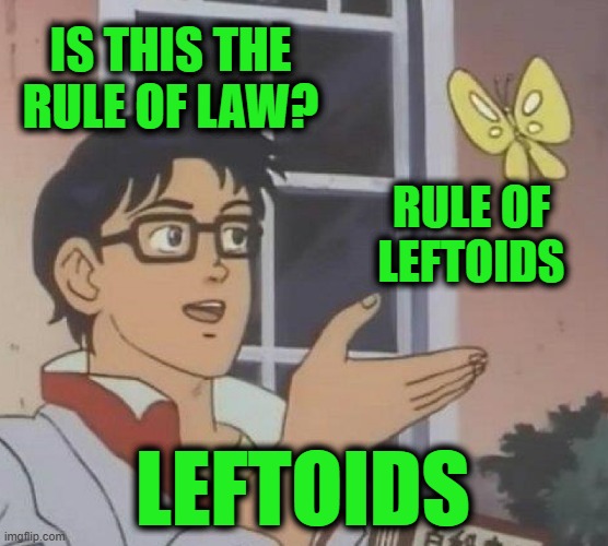 Is This A Pigeon | IS THIS THE RULE OF LAW? RULE OF LEFTOIDS; LEFTOIDS | image tagged in memes,is this a pigeon | made w/ Imgflip meme maker