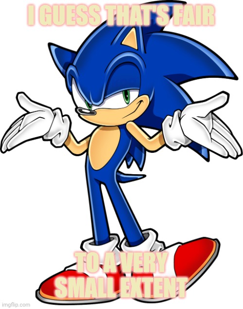 Sonic shrugging | I GUESS THAT'S FAIR TO A VERY SMALL EXTENT | image tagged in sonic shrugging | made w/ Imgflip meme maker