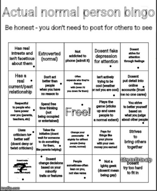 Tbh I'm not lying even though you think I am | Idrc to fit in atp | image tagged in actual normal person bingo | made w/ Imgflip meme maker
