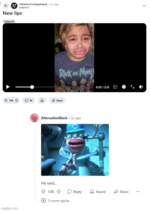 image tagged in kid,lips,monsters inc | made w/ Imgflip meme maker