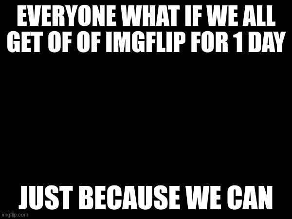 lets do it | EVERYONE WHAT IF WE ALL GET OF OF IMGFLIP FOR 1 DAY; JUST BECAUSE WE CAN | image tagged in imgflip,leave | made w/ Imgflip meme maker
