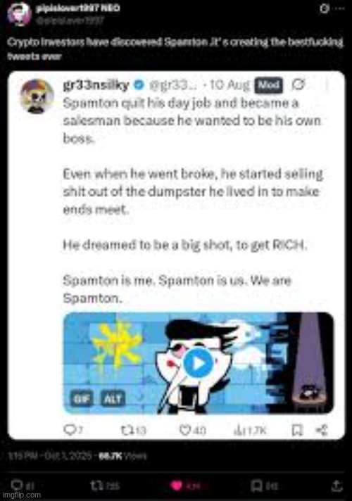 crypto bros discover spamtom (sorry for low quality image(if too blurry look in comments)) | image tagged in spamton | made w/ Imgflip meme maker