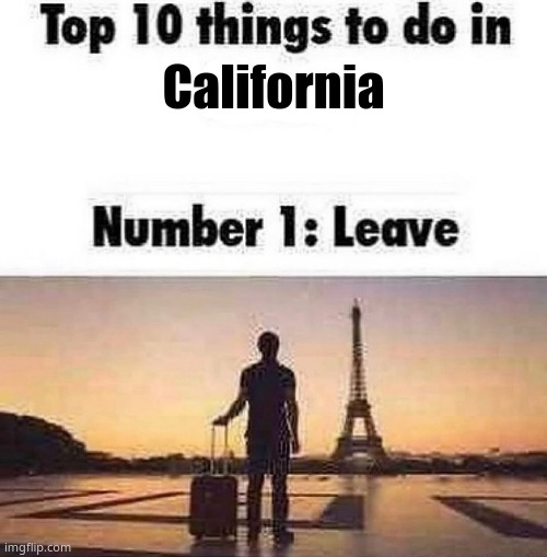 Top 10 things to do in blank | California | image tagged in top 10 things to do in blank | made w/ Imgflip meme maker