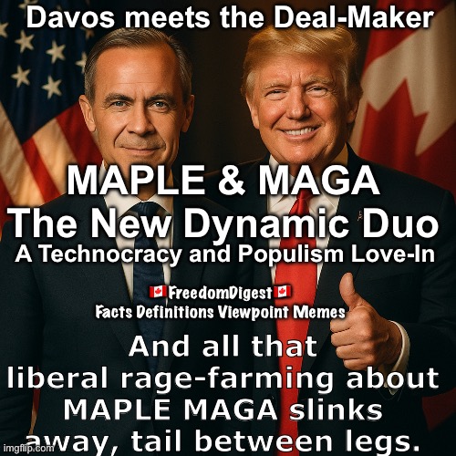 MAPLE MAGA Carney | Davos meets the Deal-Maker; MAPLE & MAGA
The New Dynamic Duo; And all that liberal rage-farming about MAPLE MAGA slinks away, tail between legs. A Technocracy and Populism Love-In; 🇨🇦FreedomDigest🇨🇦
Facts Definitions Viewpoint Memes | made w/ Imgflip meme maker