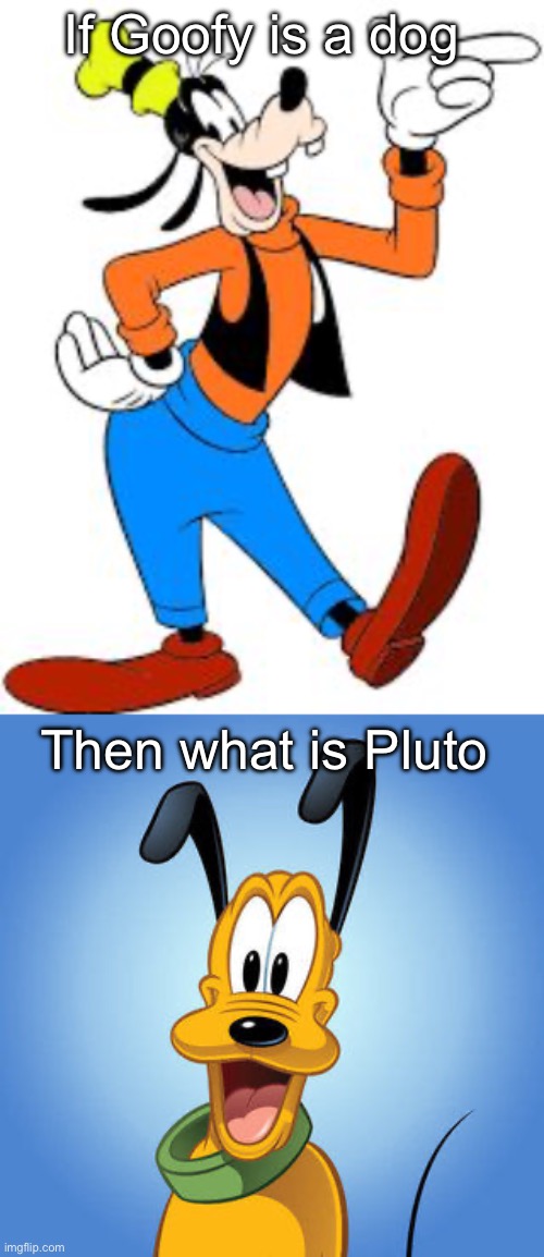 If Goofy is a dog; Then what is Pluto | image tagged in goofy,pluto | made w/ Imgflip meme maker
