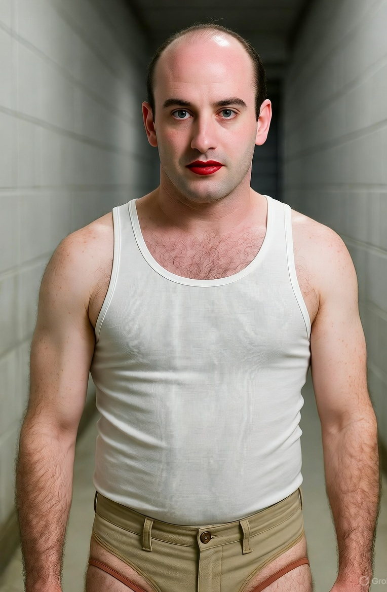 Stephen miller in prison lipstick and hotpants Blank Meme Template