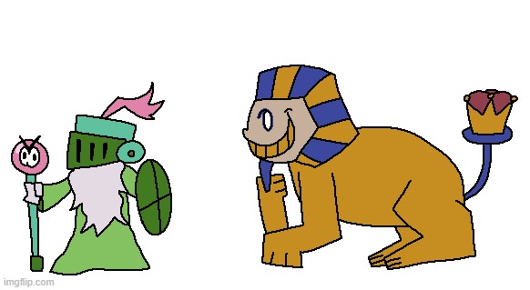 Stringsnipper enemies! Their names are Staffgeist (left) and Soliphynx (right) | made w/ Imgflip meme maker