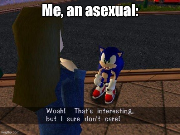 Woah thats interesting but I sure don't care | Me, an asexual: | image tagged in woah thats interesting but i sure don't care | made w/ Imgflip meme maker