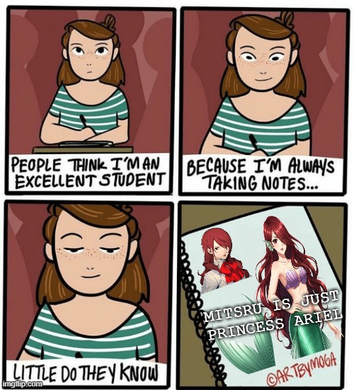 some fun persona 3 facts | MITSRU IS JUST PRINCESS ARIEL | image tagged in my crushes i have too many and some are cartoons,persona 3,fun fact,ariel,gaming,anime | made w/ Imgflip meme maker