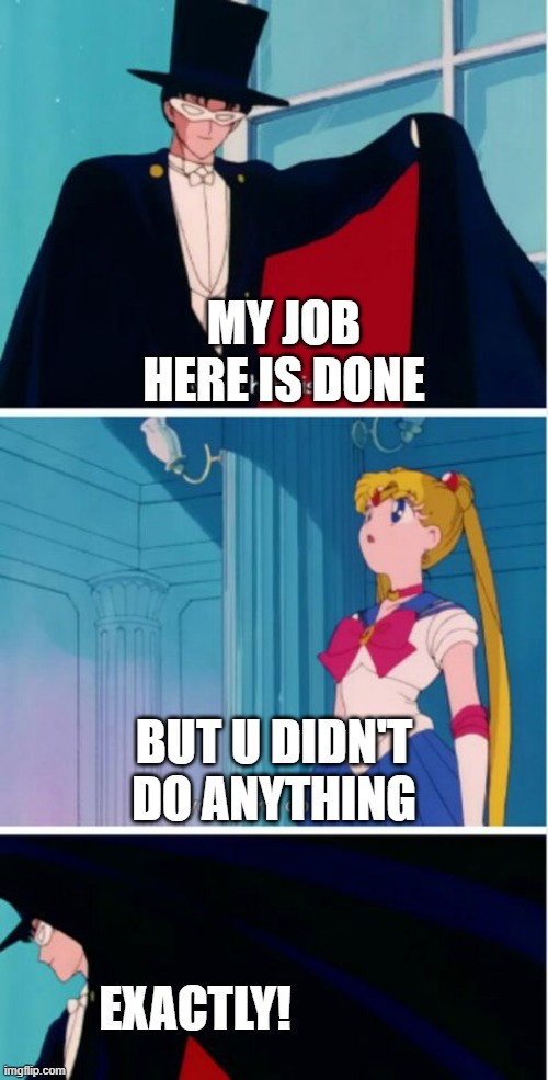 My job here is done/ this doesn't make sense | MY JOB HERE IS DONE; BUT U DIDN'T DO ANYTHING; EXACTLY! | image tagged in my job here is done | made w/ Imgflip meme maker