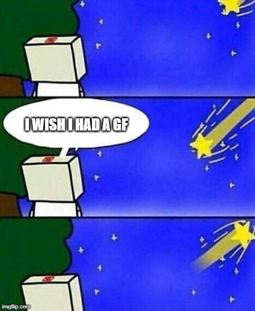 I wish i had a GF | I WISH I HAD A GF | image tagged in falling star wish desire disappointment | made w/ Imgflip meme maker