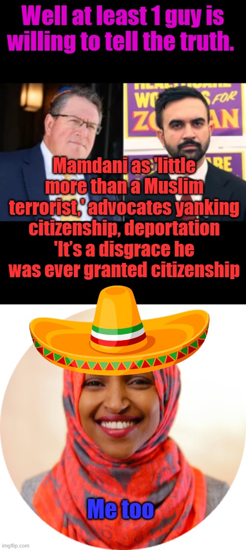 The Enemies within being identified finally. | Well at least 1 guy is willing to tell the truth. Mamdani as 'little more than a Muslim terrorist,' advocates yanking citizenship, deportation
'It’s a disgrace he was ever granted citizenship; Me too | image tagged in ilhan omar png circle | made w/ Imgflip meme maker