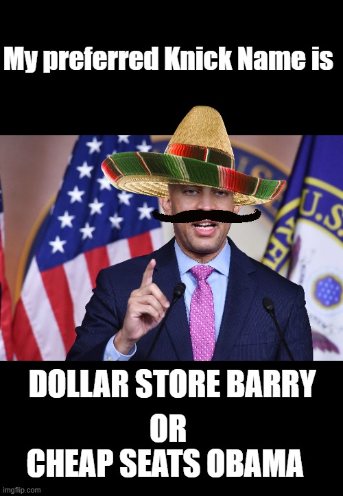 My preferred Knick Name is; DOLLAR STORE BARRY; OR; CHEAP SEATS OBAMA | made w/ Imgflip meme maker