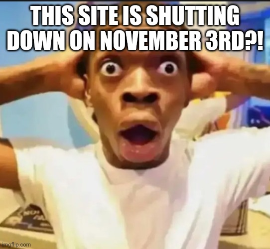 WHAT?! | THIS SITE IS SHUTTING DOWN ON NOVEMBER 3RD?! | image tagged in surprised black guy | made w/ Imgflip meme maker