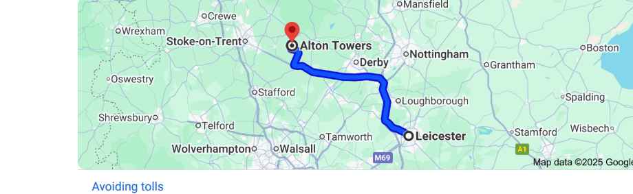 in a car is 1 hr and 25 min from leicester to alton towers Blank Meme Template