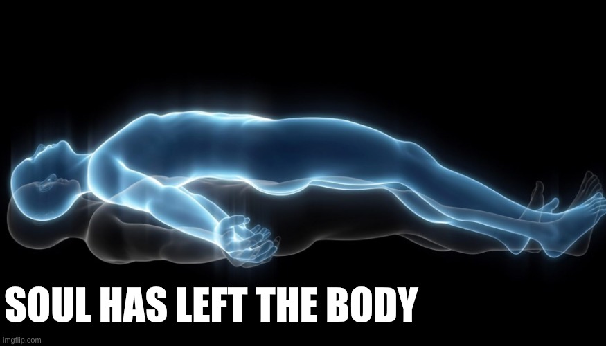 Soul leaving body | SOUL HAS LEFT THE BODY | image tagged in soul leaving body | made w/ Imgflip meme maker