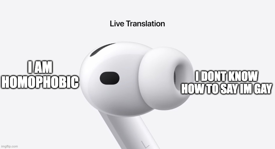 AirPods Live Translate | I DONT KNOW HOW TO SAY IM GAY; I AM HOMOPHOBIC | image tagged in airpods live translate | made w/ Imgflip meme maker