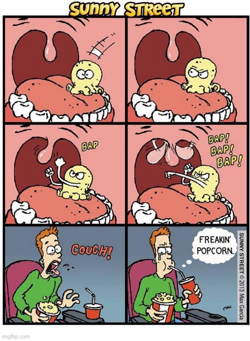 image tagged in comics,sunny street,popcorn,punching bag,tough kernel | made w/ Imgflip meme maker