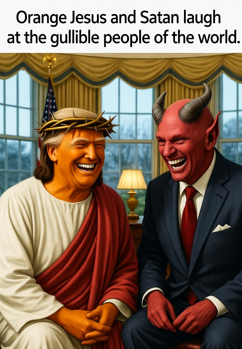 Donald Trump Orange Jesus Satan Evil Devil Lucifer Anti-Christ Blank Meme Template