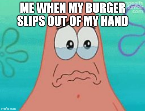 I lost my burger | ME WHEN MY BURGER SLIPS OUT OF MY HAND | image tagged in when burger slips out of hand | made w/ Imgflip meme maker
