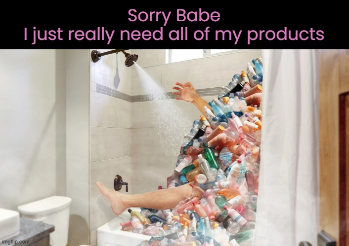 I really do have a lot of containers in the shower. My bad! | Sorry Babe
I just really need all of my products | image tagged in funny memes,beauty,products | made w/ Imgflip meme maker