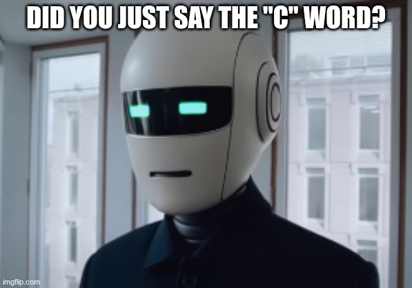 the "C" word | DID YOU JUST SAY THE "C" WORD? | image tagged in clanker | made w/ Imgflip meme maker
