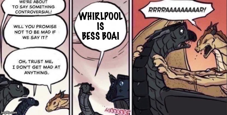 NO HE IS NOT!!!!!!!! WE FRICKING HATE HIM!!!!!!!! | WHIRLPOOL IS BESS BOAI | image tagged in thorn anger | made w/ Imgflip meme maker