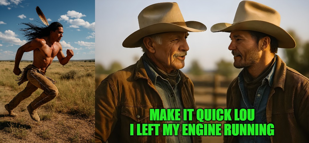 MAKE IT QUICK LOU I LEFT MY ENGINE RUNNING | made w/ Imgflip meme maker