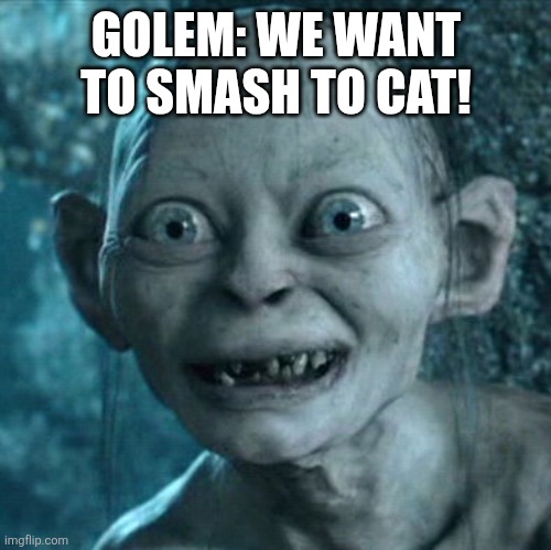 Gollum Meme | GOLEM: WE WANT TO SMASH TO CAT! | image tagged in memes,gollum | made w/ Imgflip meme maker
