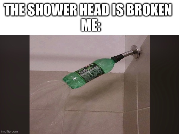 Bottle head | THE SHOWER HEAD IS BROKEN 
 ME: | image tagged in fun,shower,mountain dew | made w/ Imgflip meme maker