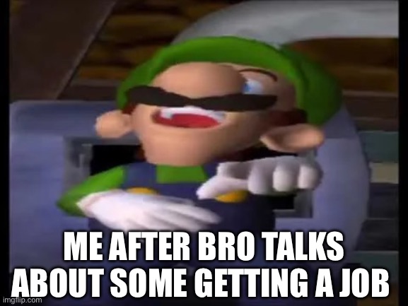 That little goofball | ME AFTER BRO TALKS ABOUT SOME GETTING A JOB | image tagged in luigi pointing and laughing | made w/ Imgflip meme maker