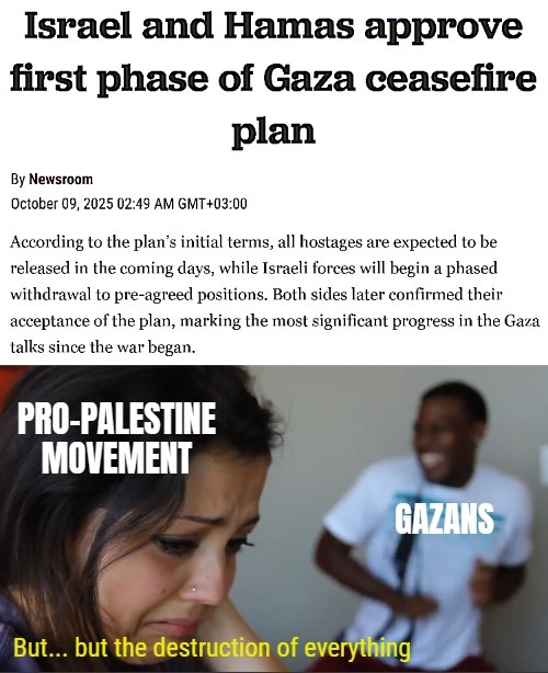 Tough nut for the Communists | image tagged in crying girl dancing guy,war,palestine,politics,peace | made w/ Imgflip meme maker