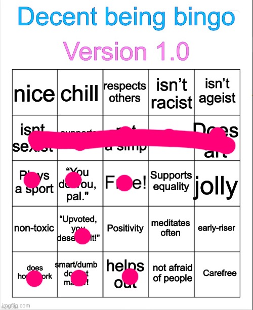 Decent being bingo | image tagged in decent being bingo | made w/ Imgflip meme maker