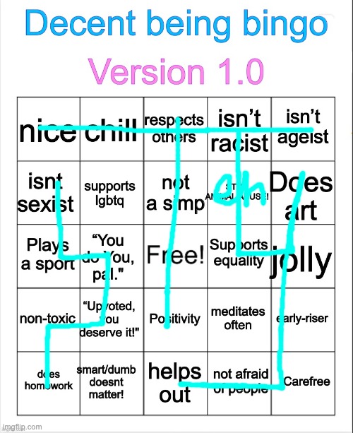 Decent being bingo | image tagged in decent being bingo | made w/ Imgflip meme maker