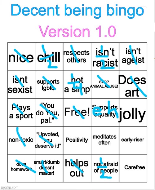 I support equal opportunity, not equal outcome | image tagged in decent being bingo | made w/ Imgflip meme maker