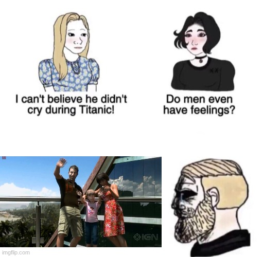 If you didn't cry at Dead Island's trailer, you're heartless | image tagged in chad crying,dead island,sad | made w/ Imgflip meme maker