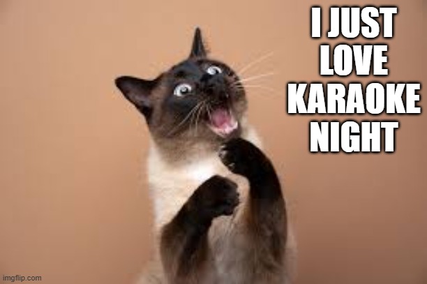 Cat just loves karaoke night.  --  funny  -- | I JUST LOVE KARAOKE NIGHT | image tagged in cats,funny,kittens,humor,karaoke,singing | made w/ Imgflip meme maker