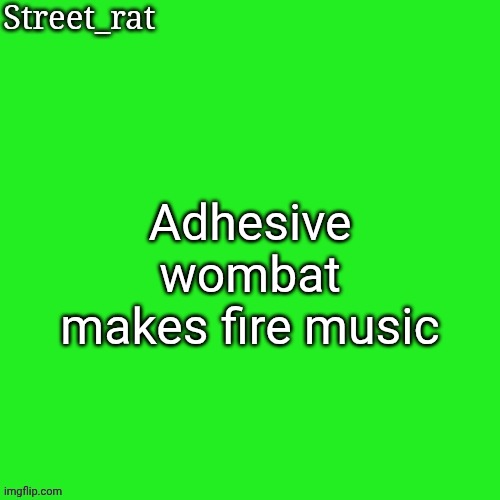 Rat green temp | Adhesive wombat makes fire music | image tagged in rat green temp | made w/ Imgflip meme maker