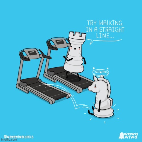 image tagged in chess,chess pieces,rook,knight,treadmill,ouch | made w/ Imgflip meme maker