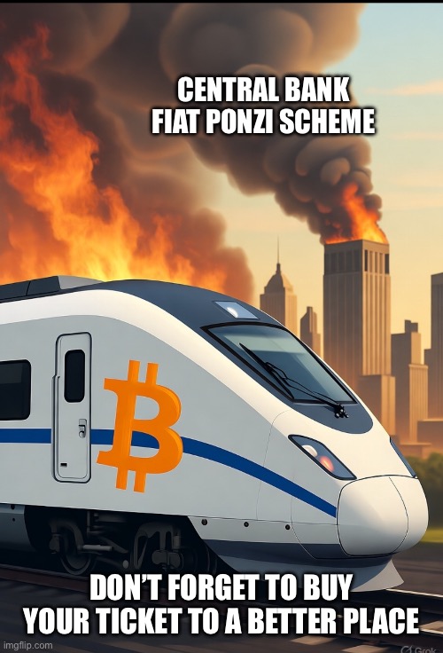 Bitcoin | CENTRAL BANK FIAT PONZI SCHEME; DON’T FORGET TO BUY YOUR TICKET TO A BETTER PLACE | image tagged in memes | made w/ Imgflip meme maker