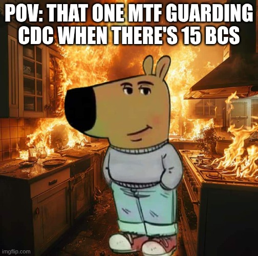 There's always one mtf guarding cdc | POV: THAT ONE MTF GUARDING CDC WHEN THERE'S 15 BCS | image tagged in chill guy | made w/ Imgflip meme maker