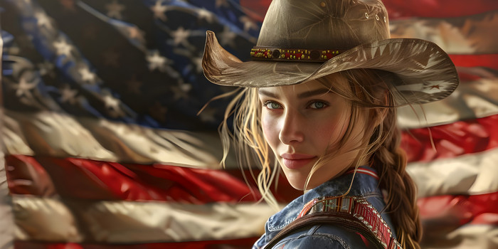 Patriotic Cowgirl US Flag cowboy hat Blank Meme Template