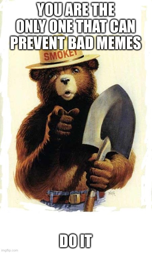 YOU ARE THE ONLY ONE THAT CAN PREVENT BAD MEMES DO IT | image tagged in smokey the bear | made w/ Imgflip meme maker