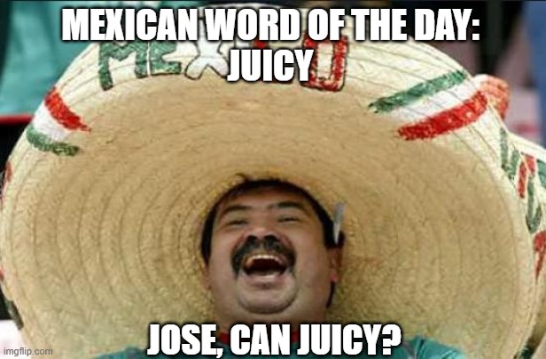 mexican word of the day | MEXICAN WORD OF THE DAY:
JUICY; JOSE, CAN JUICY? | image tagged in mexican word of the day | made w/ Imgflip meme maker