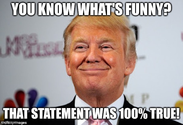 Donald trump approves | YOU KNOW WHAT'S FUNNY? THAT STATEMENT WAS 100% TRUE! | image tagged in donald trump approves | made w/ Imgflip meme maker