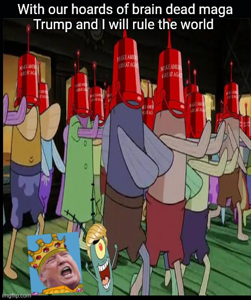 With our hoards of brain dead maga
Trump and I will rule the world | image tagged in black background | made w/ Imgflip meme maker