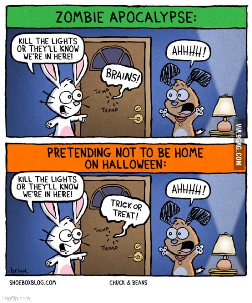 Chuck & Beans | image tagged in comics,chuck and beans,pretend,zombie apocalypse,halloween | made w/ Imgflip meme maker