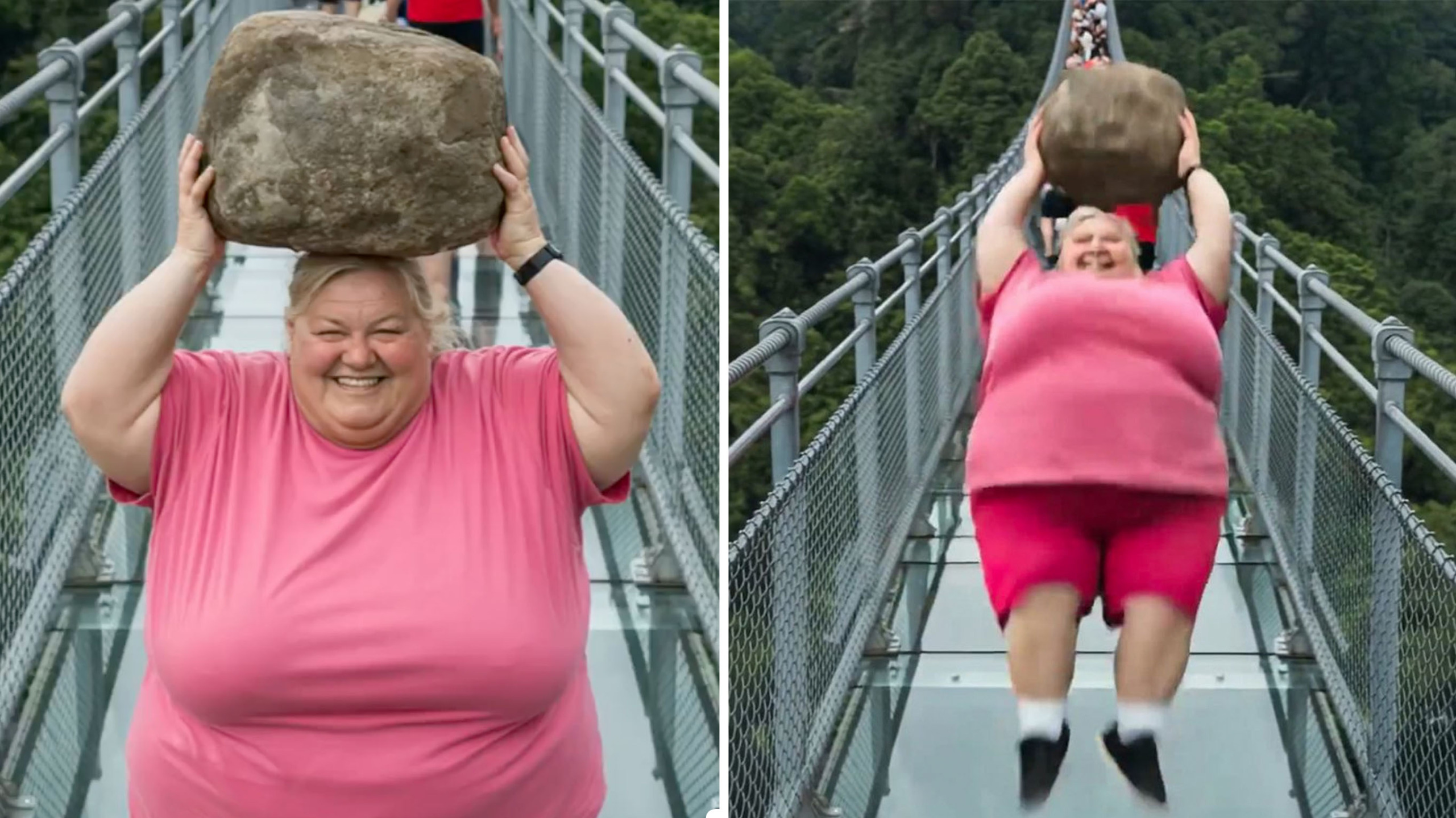 AI lady on glass bridge Blank Meme Template