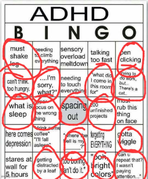 Hai guys. :3 | image tagged in adhd bingo,adhd,random | made w/ Imgflip meme maker