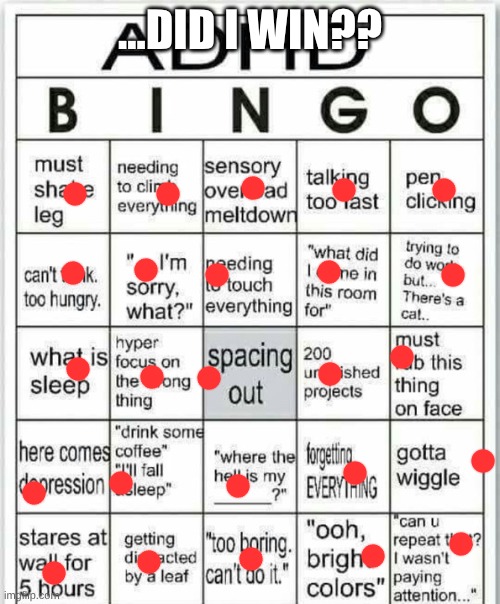 adhd be like | ...DID I WIN?? | image tagged in adhd bingo | made w/ Imgflip meme maker